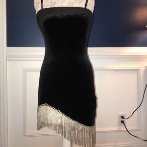 Black Velvet Dress with Beaded Fringe